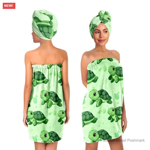 Spa Towel Wrap Set with Hair Turban Terry Cloth Robe Lounge Wear